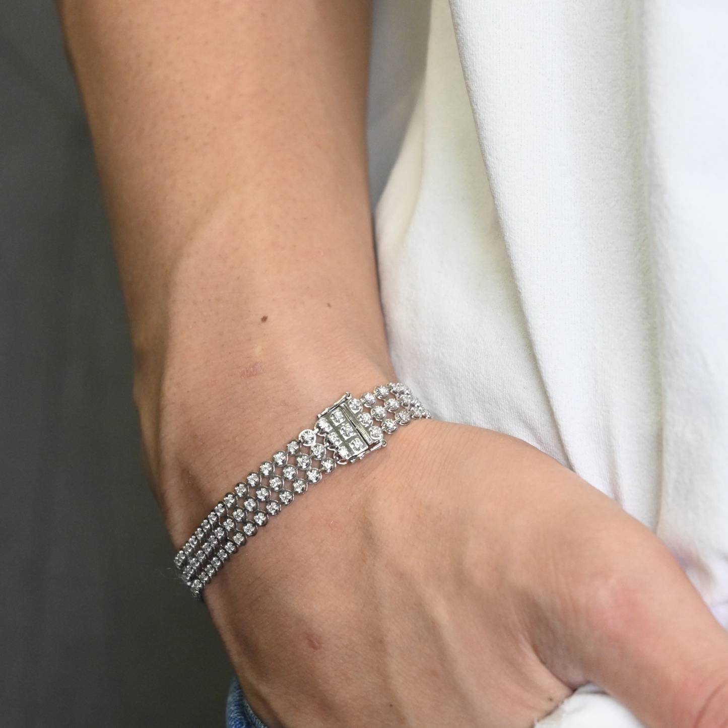 18K White Gold Triple-Row Diamond Tennis Bracelet