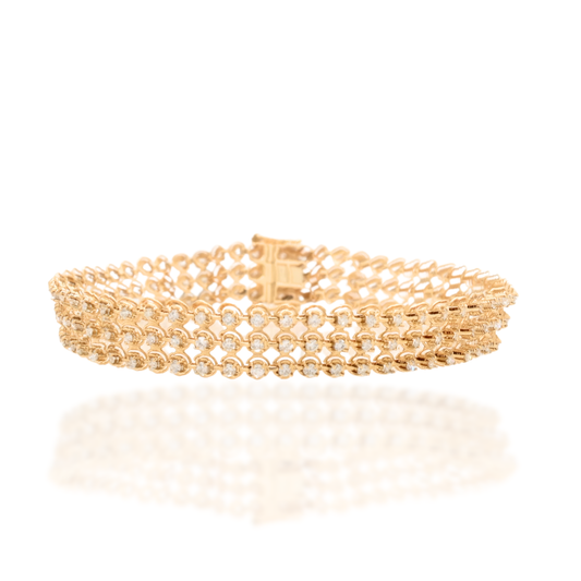 18K Yellow Gold Triple-Row Diamond Tennis Bracelet