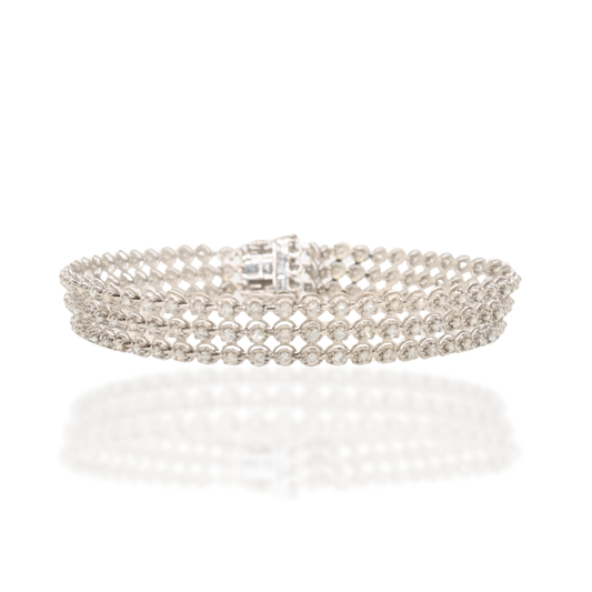 18K White Gold Triple-Row Diamond Tennis Bracelet