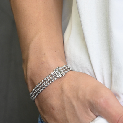 18K White Gold Triple-Row Diamond Tennis Bracelet